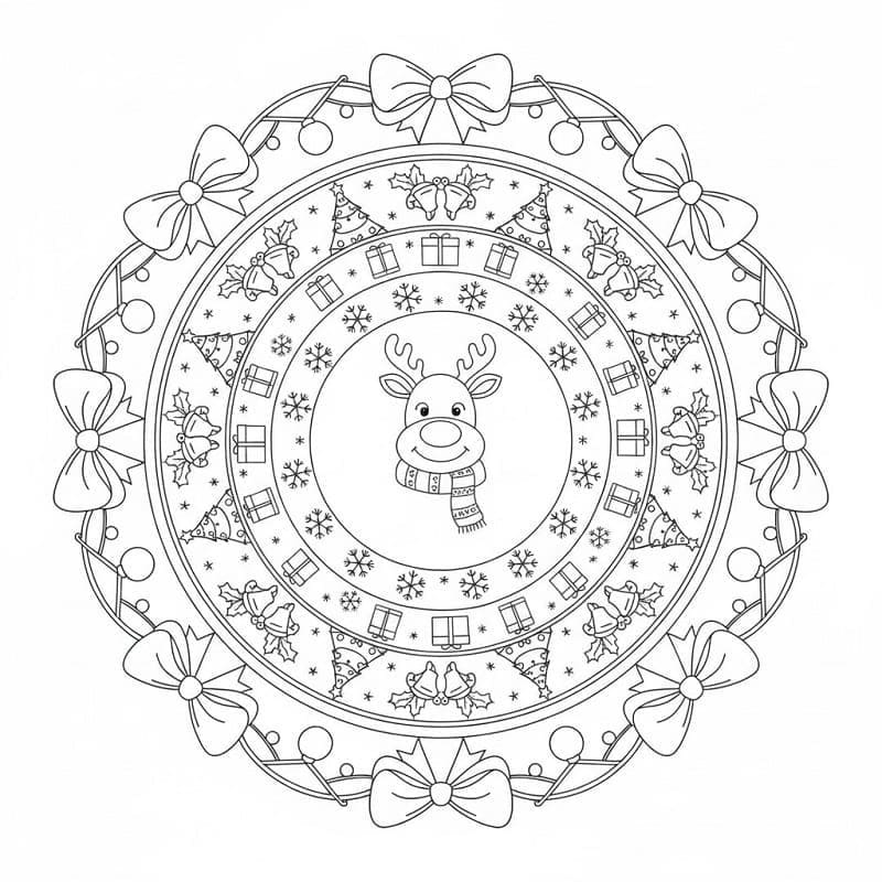 Noel Mandalası çocuklar için yazdırılabilir Boyama Sayfası