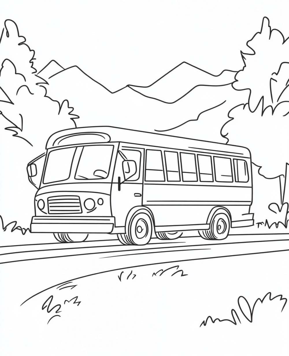 Okul Otobüs Ücretsiz Çizimi Boyama Sayfası