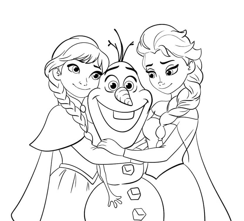 Olaf, Elsa Ve Anna resim Boyama Sayfası