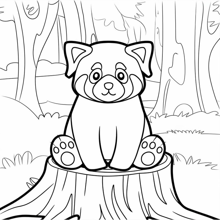Ormandaki kırmızı panda Boyama Sayfası