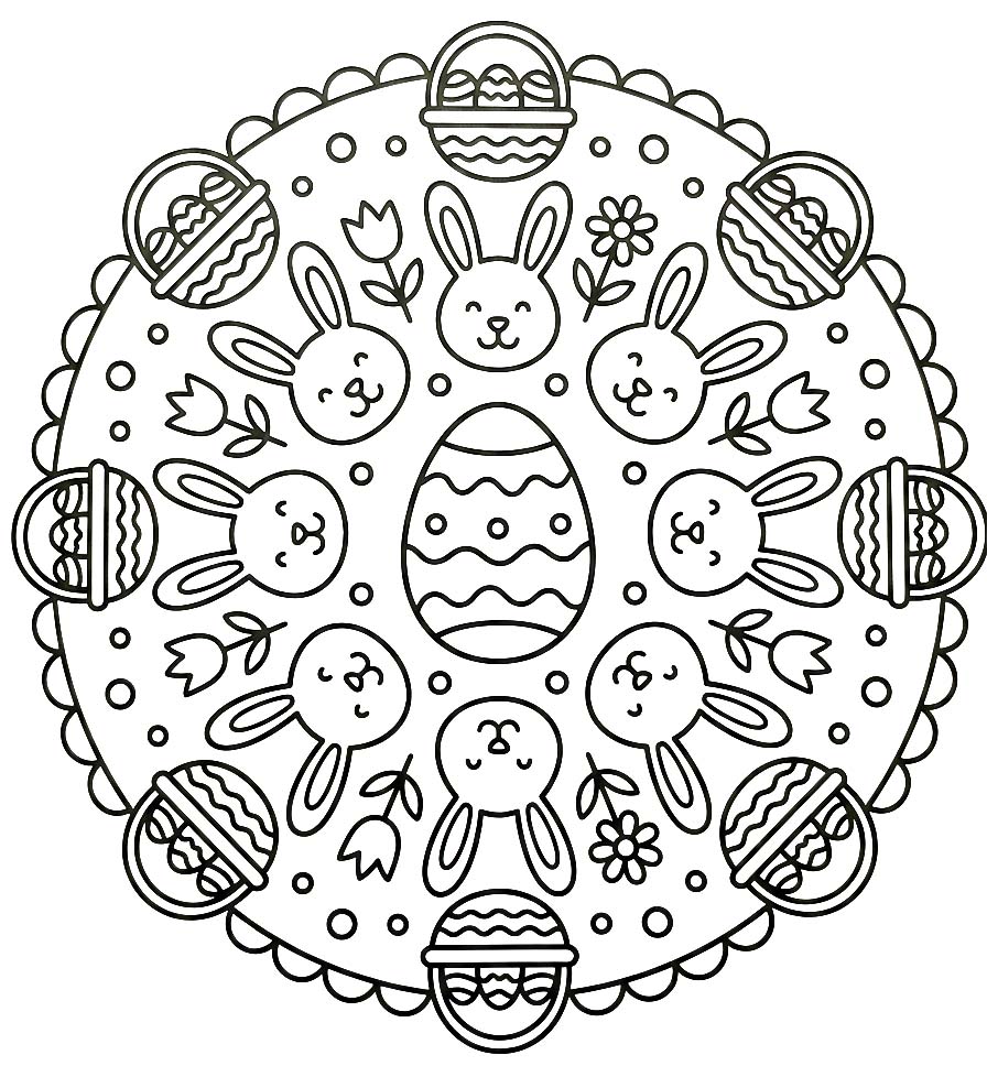 Paskalya Mandala Yazdırılabilir Çiz Boyama Sayfası