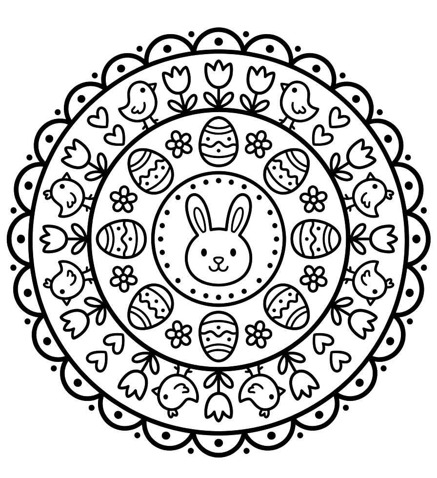 Paskalya Mandala ücretsiz yazdırılabilir Boyama Sayfası