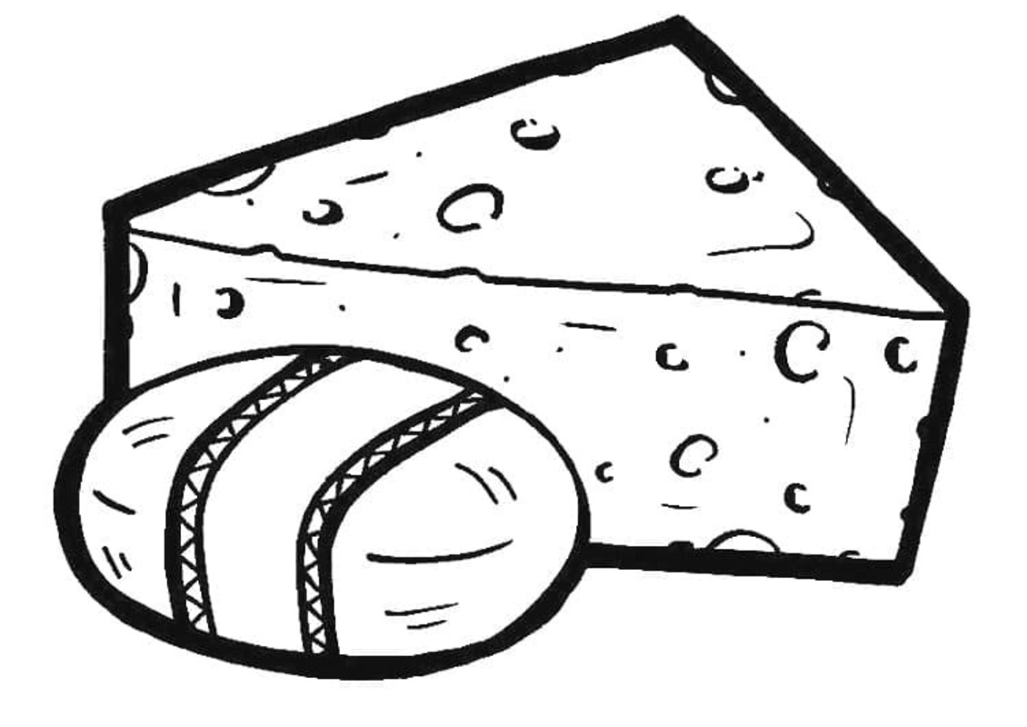 Peynir ve pasta Boyama Sayfası