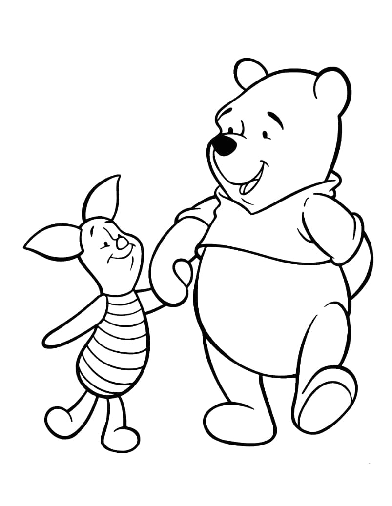 Piglet ve Winnie the Pooh'u çiz Boyama Sayfası