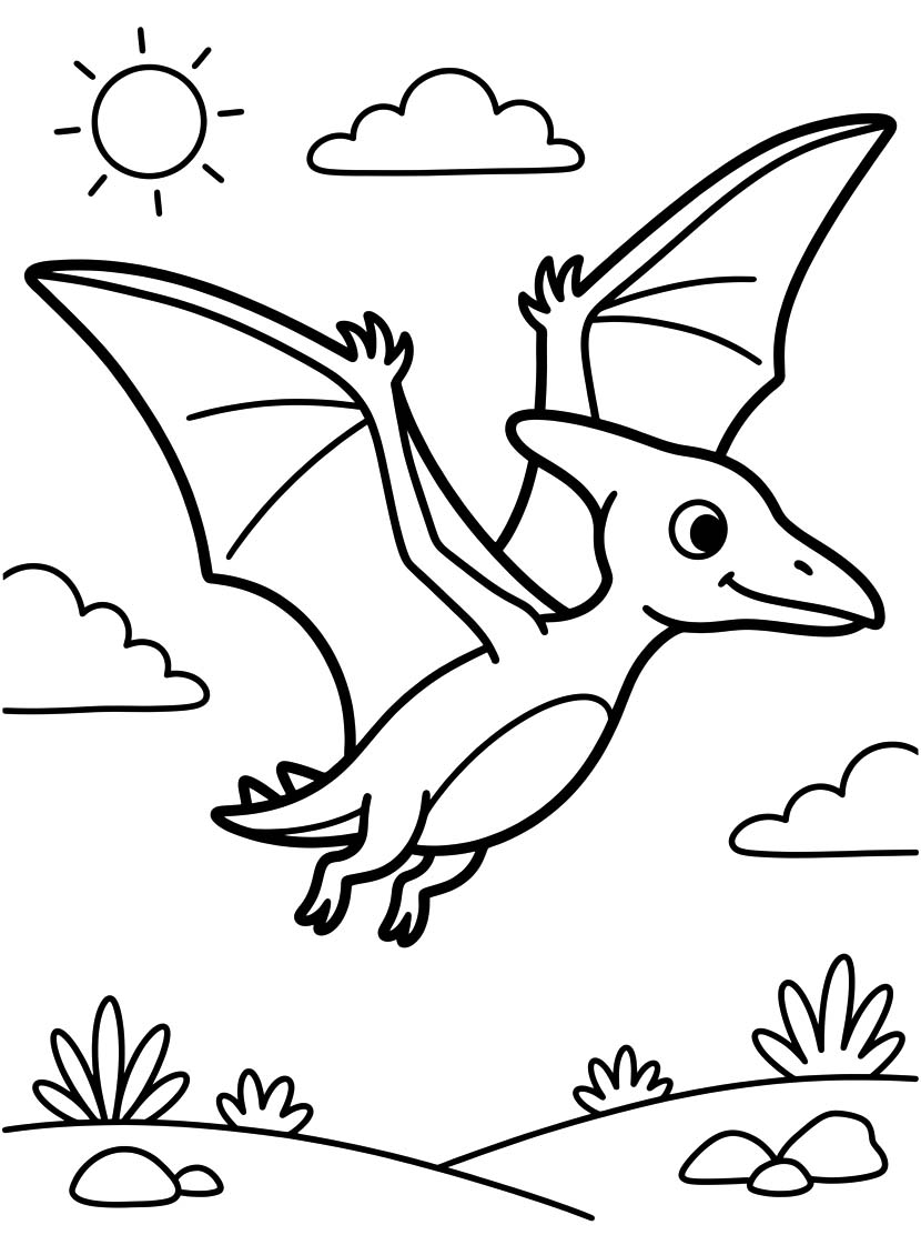 Pterodaktil Ücretsiz Yazdırılabilir Çiz Boyama Sayfası