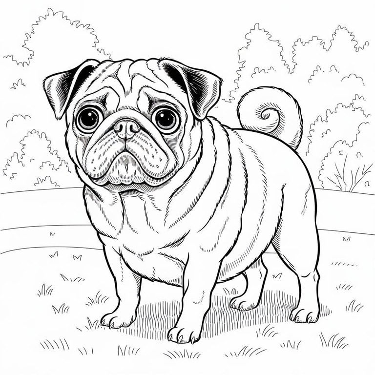 Pug Köpeği Çizim Boyama Sayfası