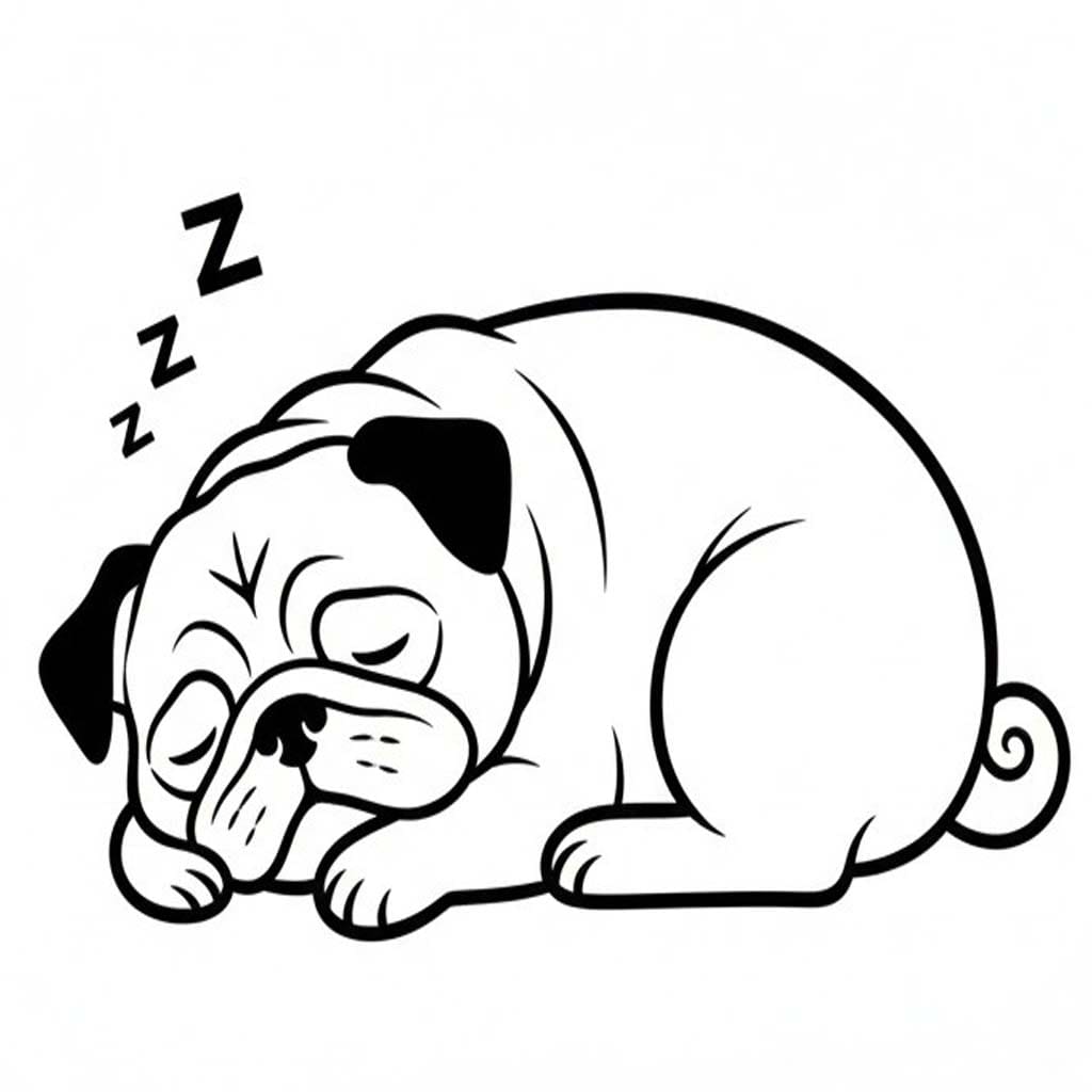 Pug Köpeği Uyumak Boyama Sayfası