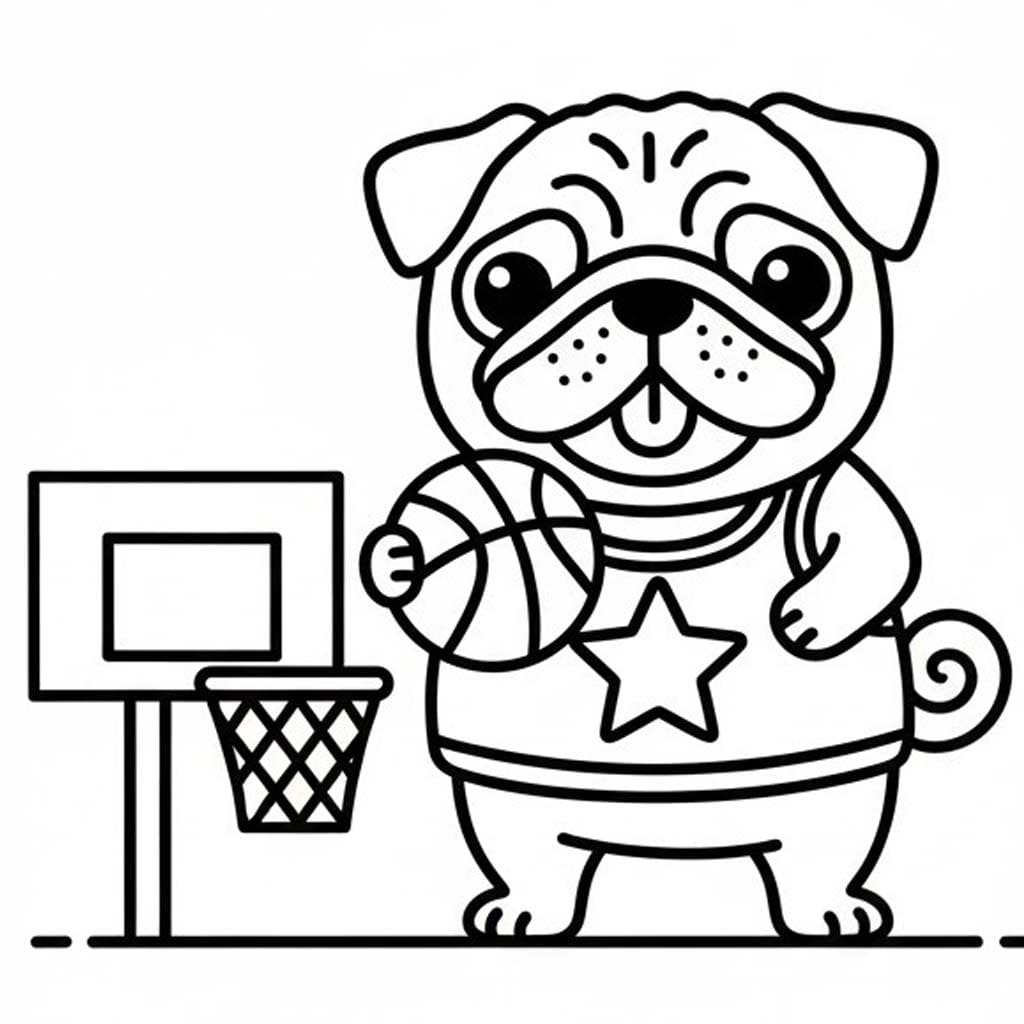 Pug Köpeği basketbol oynamak Boyama Sayfası