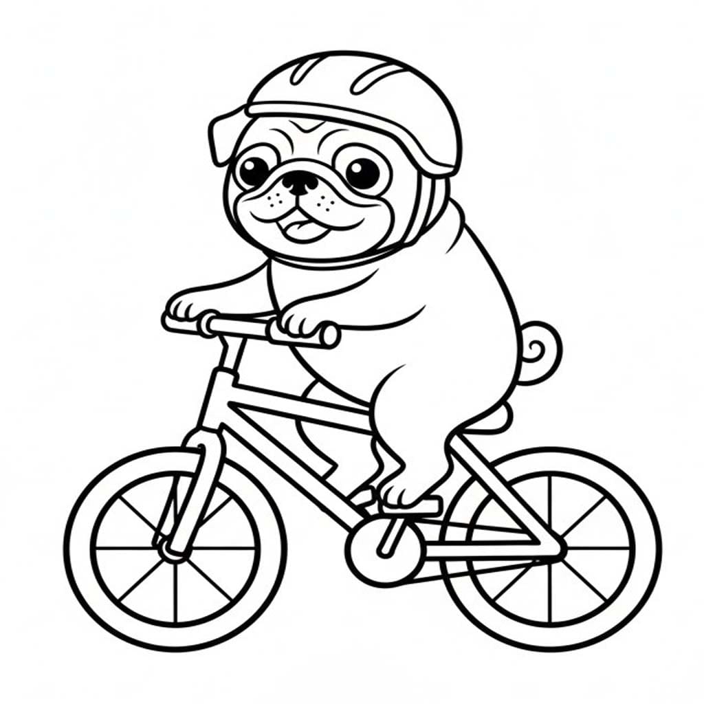 Pug Köpeği bisikletçilik Boyama Sayfası