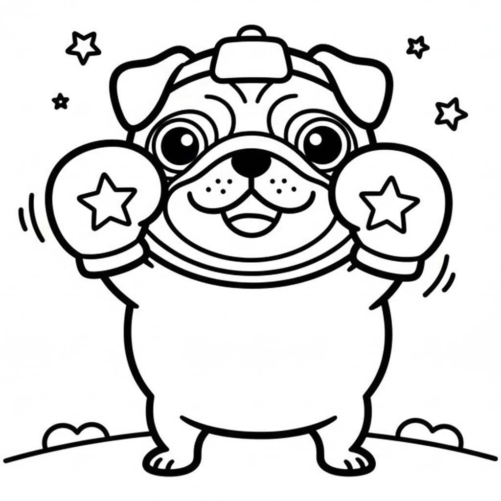 Pug Köpeği boks çalmak Boyama Sayfası