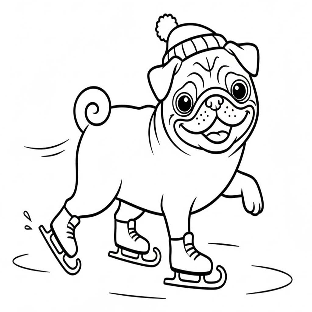 Pug Köpeği buz Pateni Boyama Sayfası
