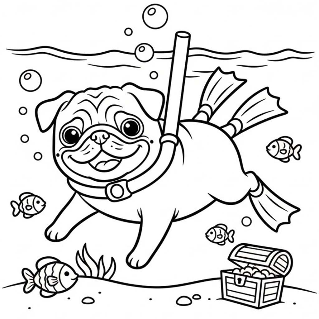 Pug Köpeği dalmak Boyama Sayfası