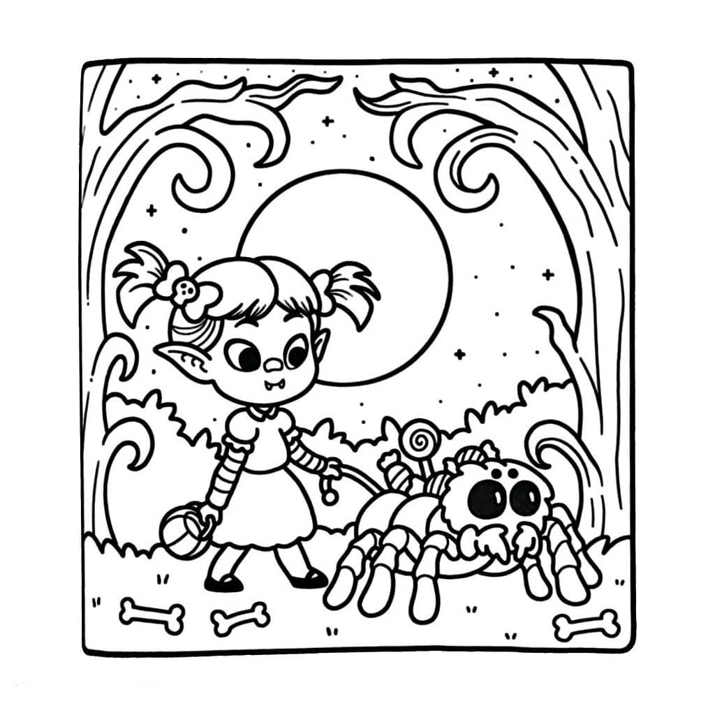 Resim Spooky Cutie kolay Boyama Sayfası