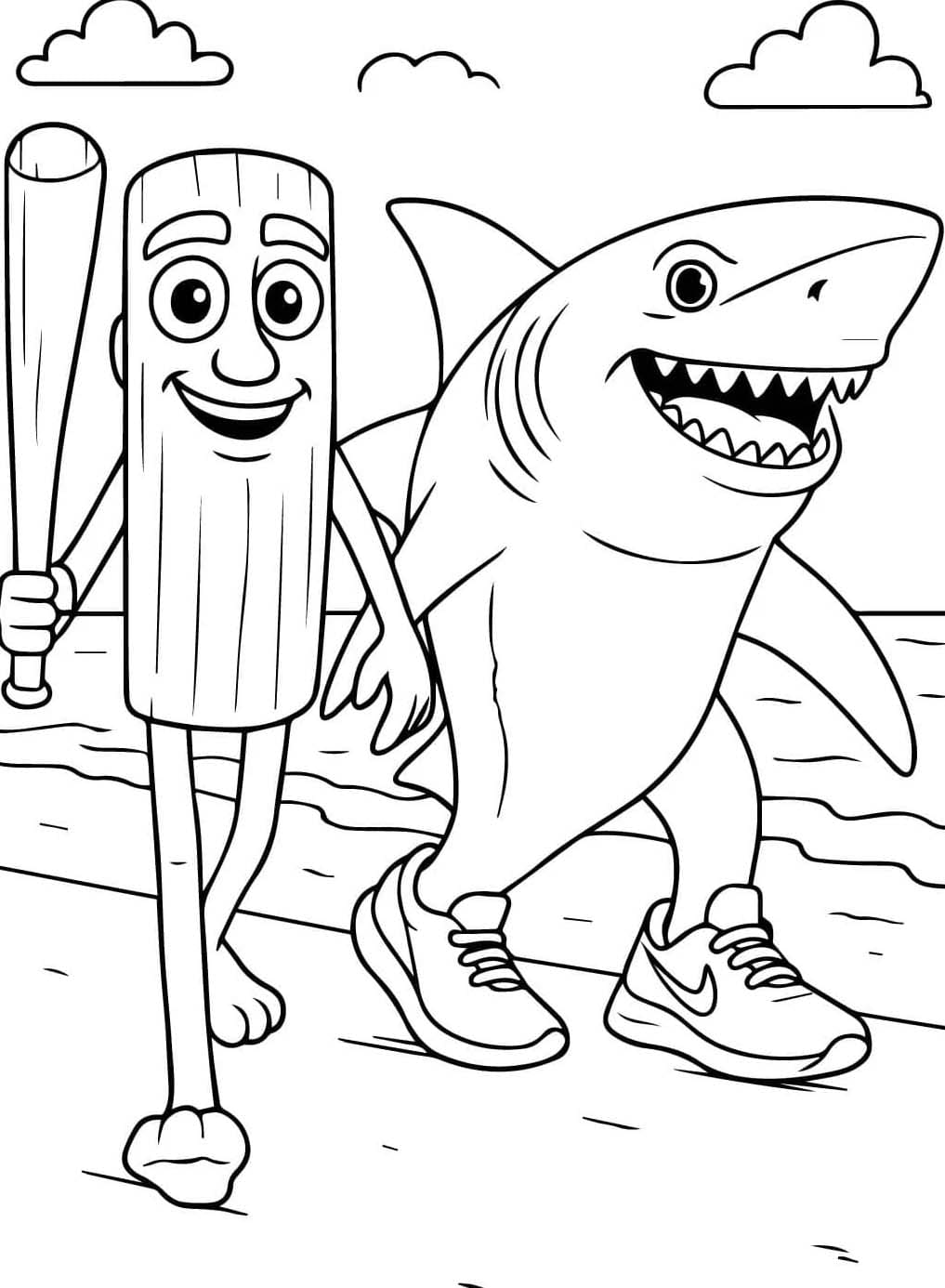 Resim Tung Tung Tung Sahur yazdırılabilir Boyama Sayfası