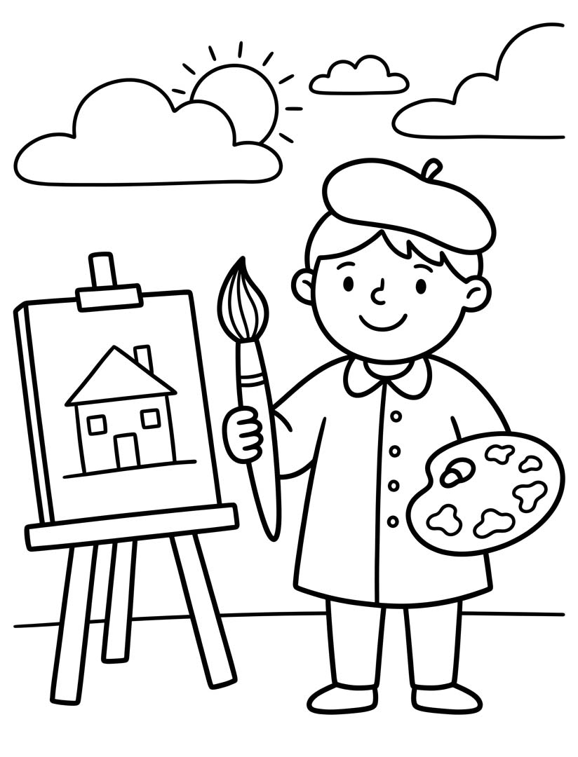 Ressam Ücretsiz Çiz Boyama Sayfası