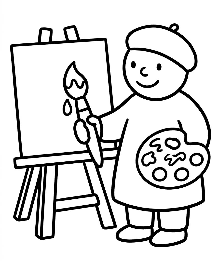 Ressam Ücretsiz Yazdırılabilir Çiz Boyama Sayfası