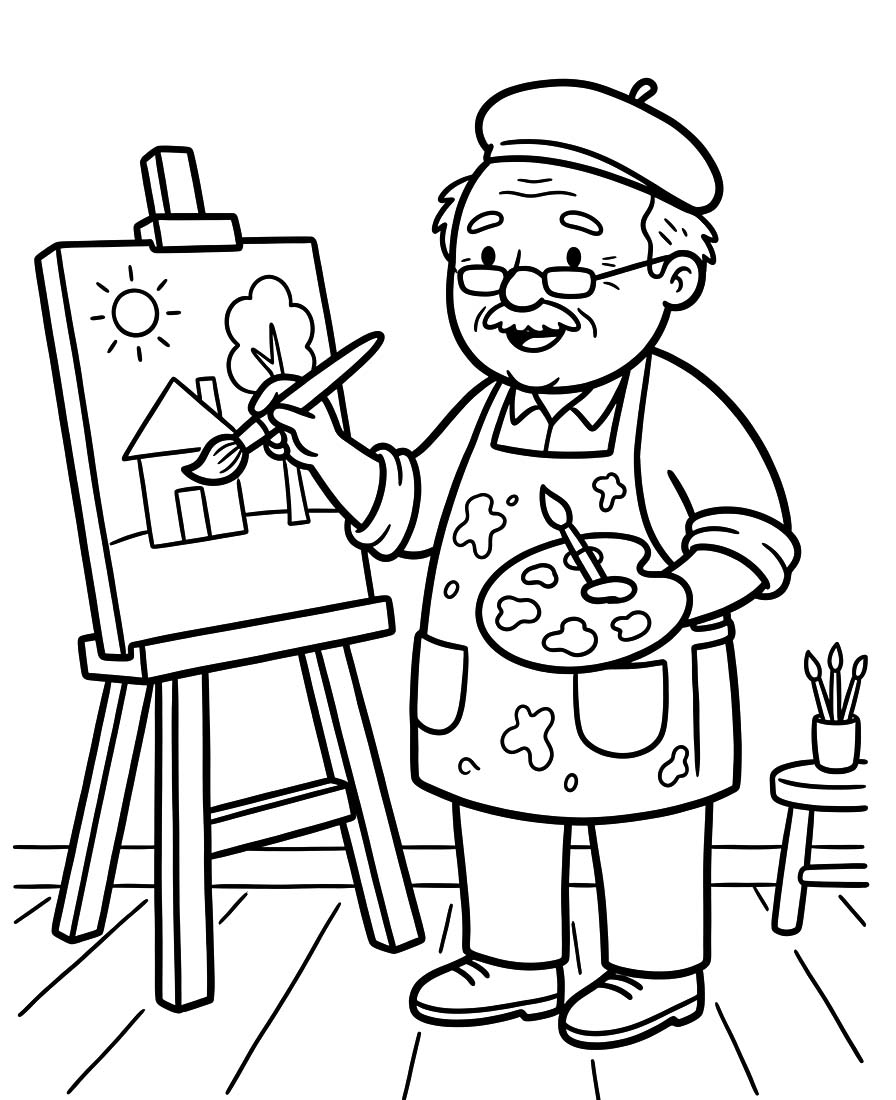 Ressam kolay Çiz Boyama Sayfası