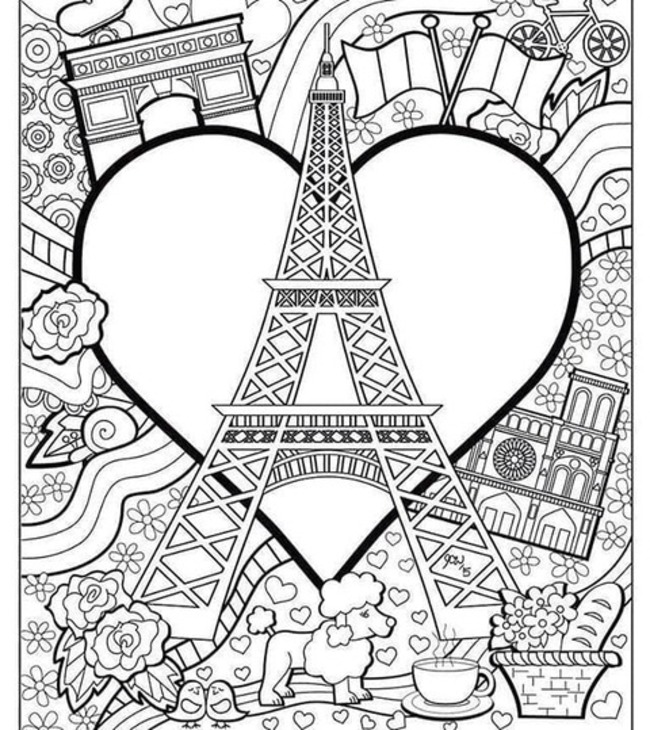 Romantik Eyfel Kulesi Boyama Sayfası