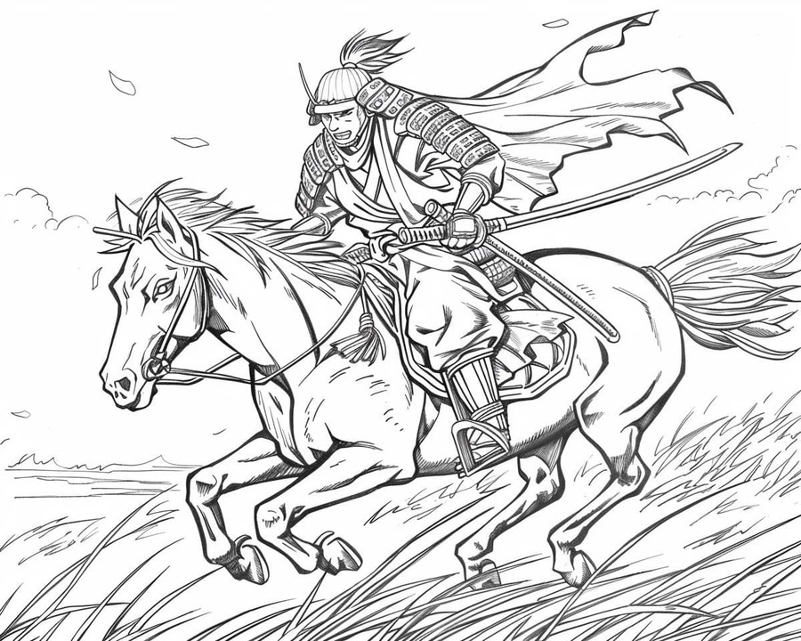 Samuray çocuklar için temel Boyama Sayfası