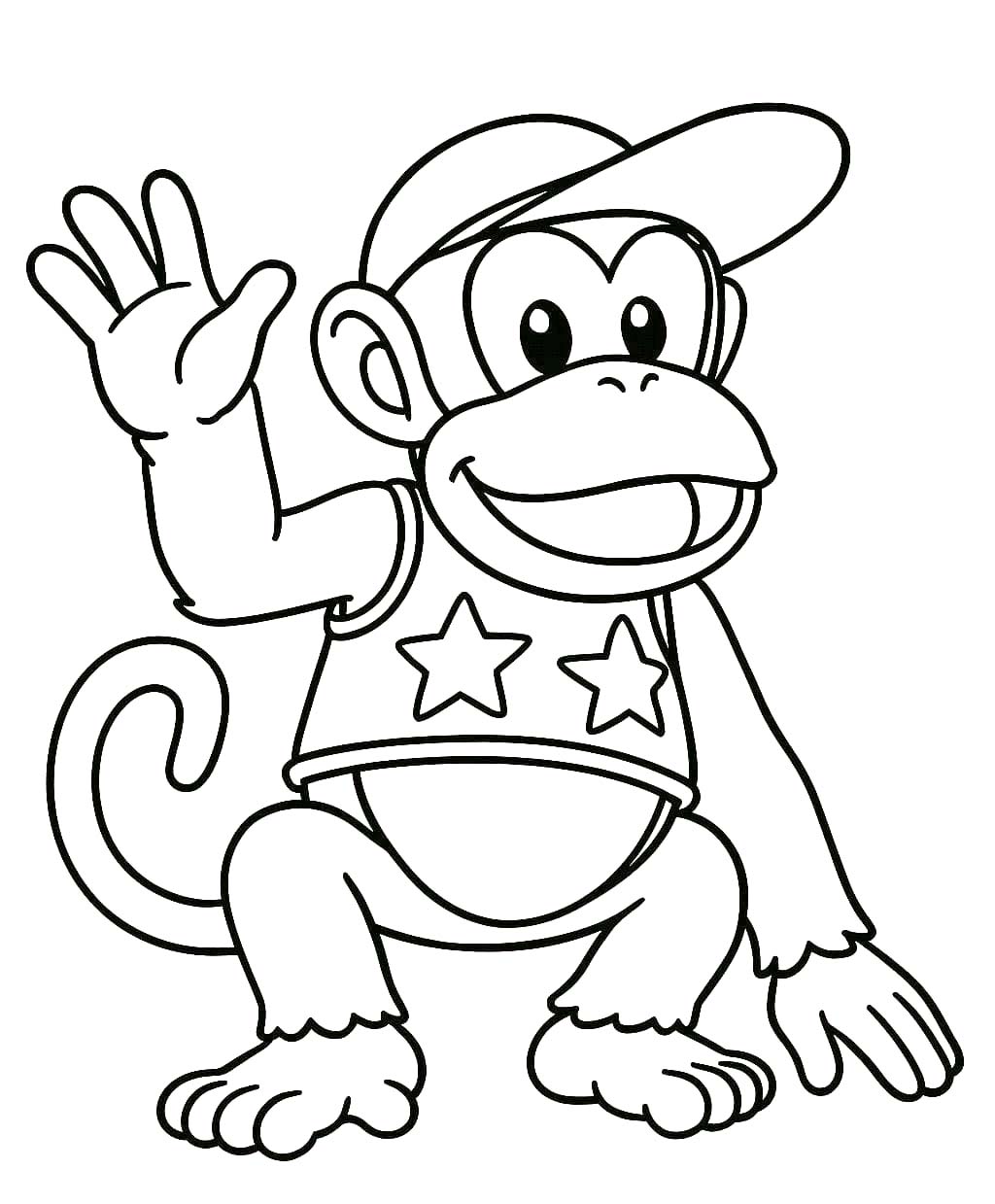 Sevimli Diddy Kong Çizim Boyama Sayfası