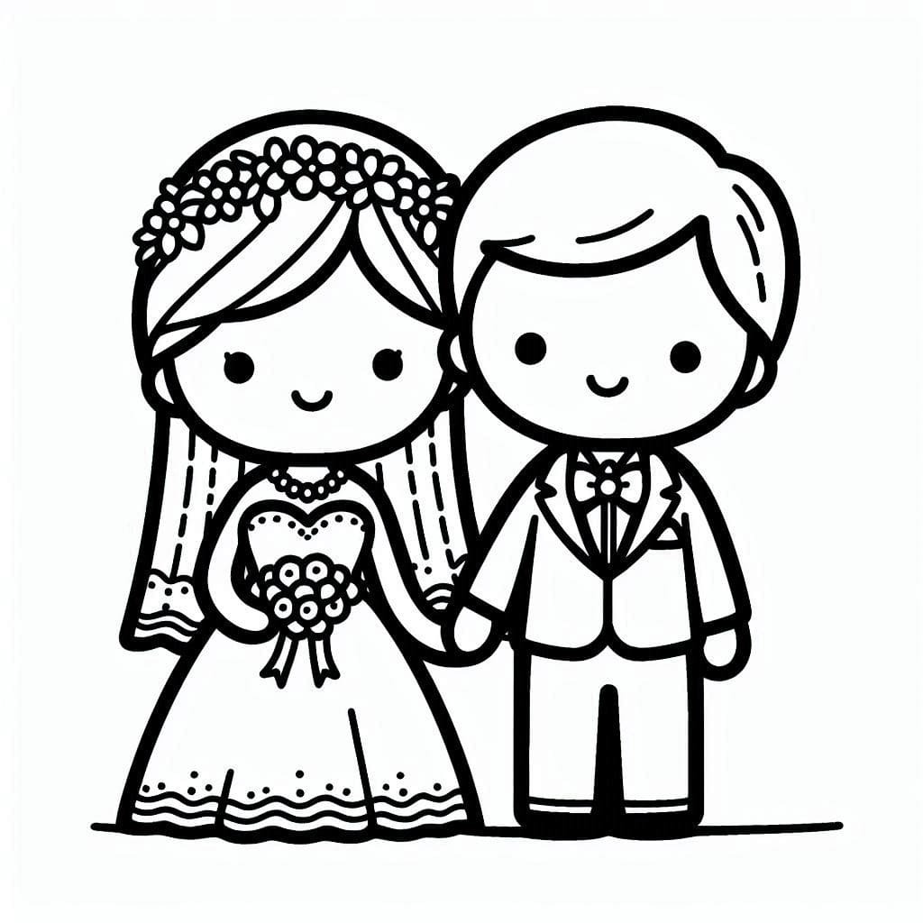 Sevimli Gelin ve Damat Boyama Sayfası