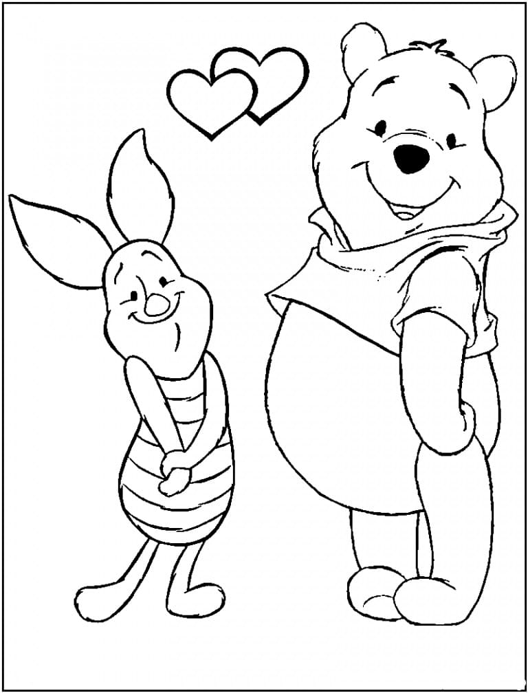 Sevimli Piglet ve Pooh Çizimi Boyama Sayfası