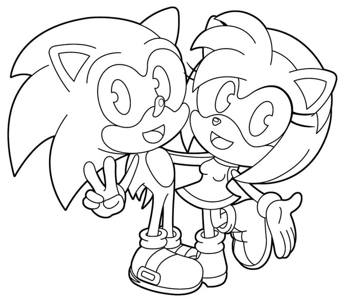 Sevimli Sonic ve Amy Rose Boyama Sayfası