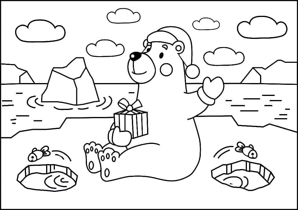 Şirin Noel Kutup Ayısı Boyama Sayfası