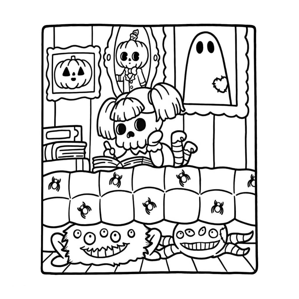 Spooky Cutie Yazdırılabilir Boyama Sayfası