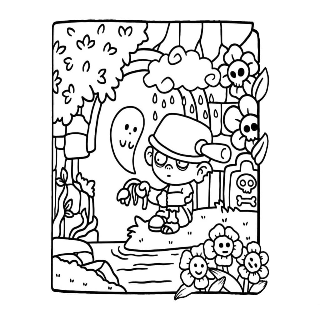 Spooky Cutie Yi çok basit Boyama Sayfası