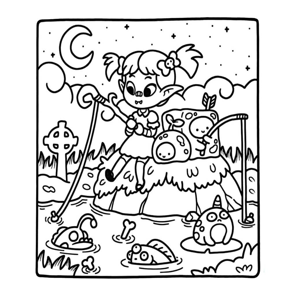 Spooky Cutie'yi kolay çizin Boyama Sayfası