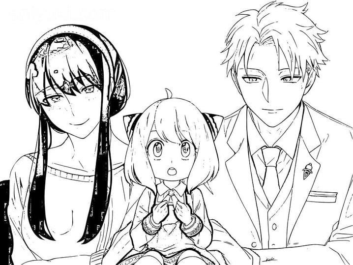 Spy x Family ücretsiz basit Boyama Sayfası