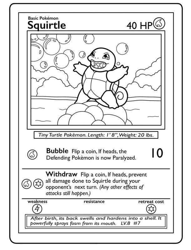 Squirtle Pokemon Kartı Boyama Sayfası