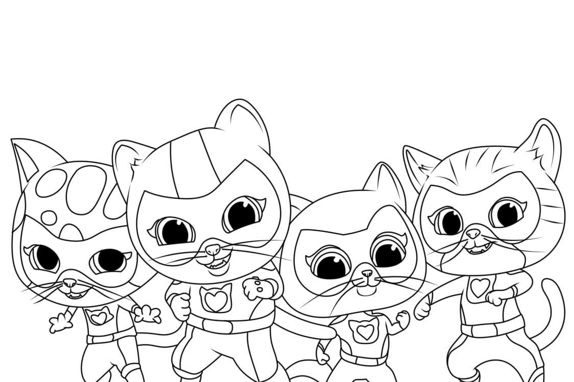Süper Kediler Sevimli Çizim Boyama Sayfası
