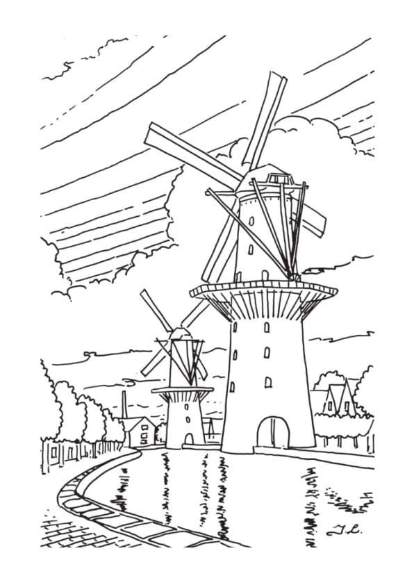 Taslak Yel Değirmeni Çiz Boyama Sayfası