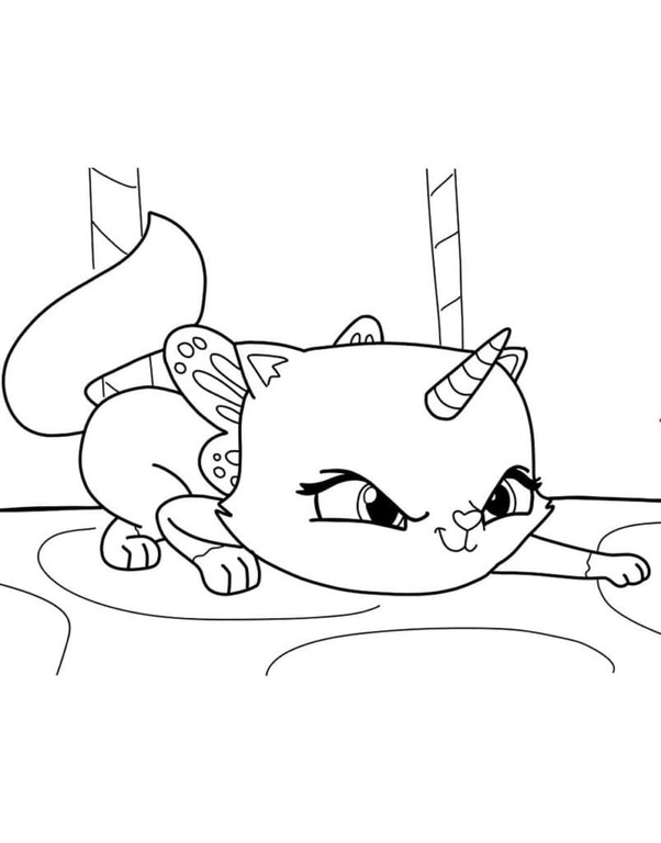 Tek Boynuzlu at Kedi basit Boyama Sayfası