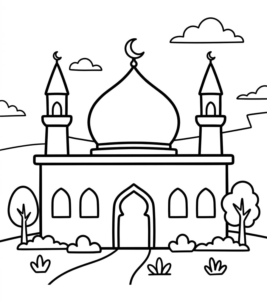 Temel Cami Çizim Boyama Sayfası