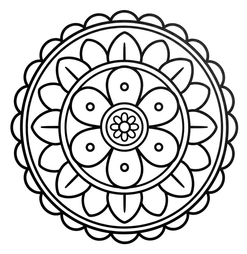 Temel Çiçek Mandala Çizim Boyama Sayfası