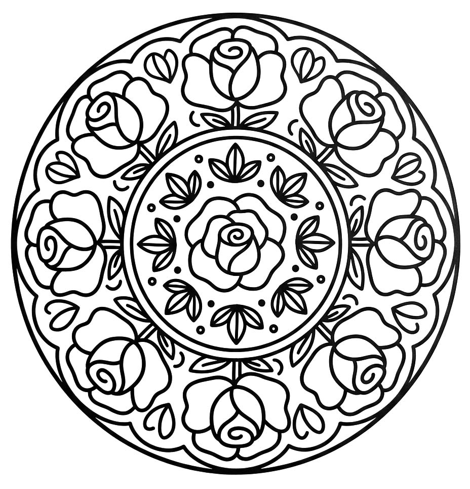 Temel Çiçek Mandala resim Boyama Sayfası