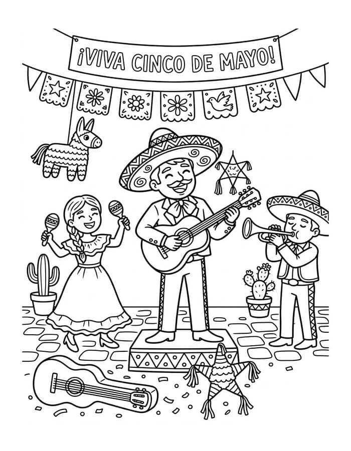 Temel Cinco de Mayo Çizim Boyama Sayfası