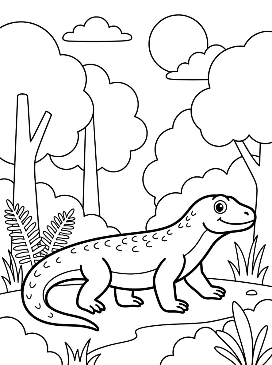 Temel Komodo Ejderi Çizim Boyama Sayfası