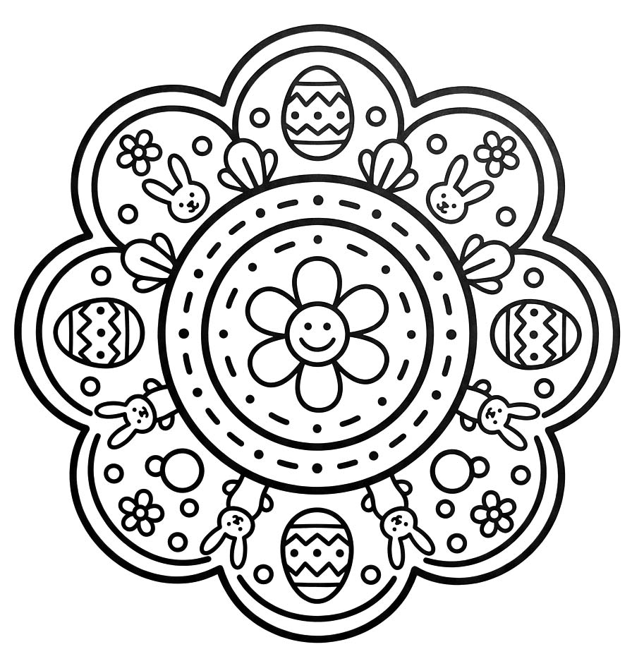 Temel Paskalya Mandala Çizim Boyama Sayfası