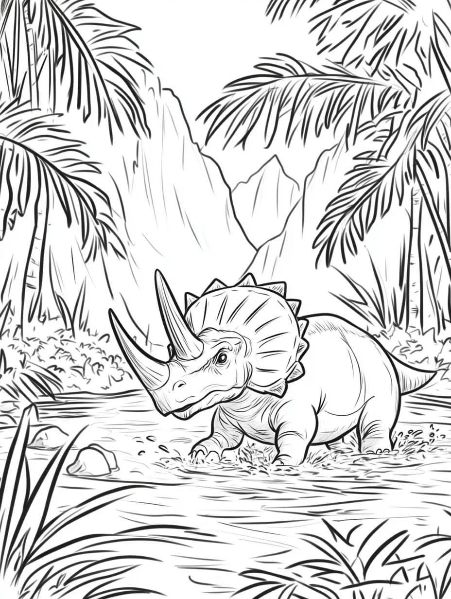 Triceratops'u kolayca çizin Boyama Sayfası