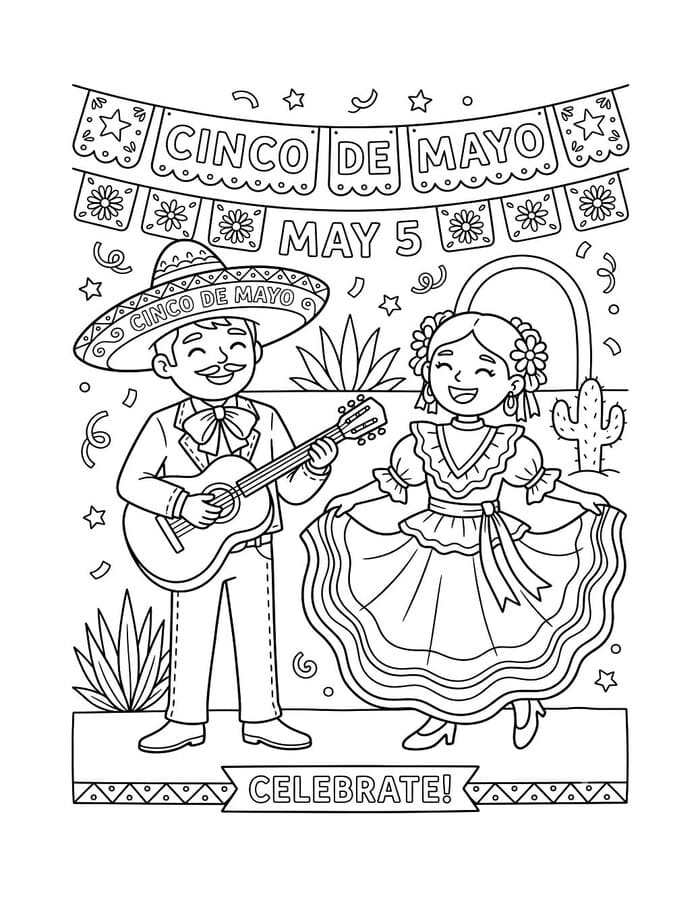 Ücretsiz Cinco de Mayo Boyama Sayfası