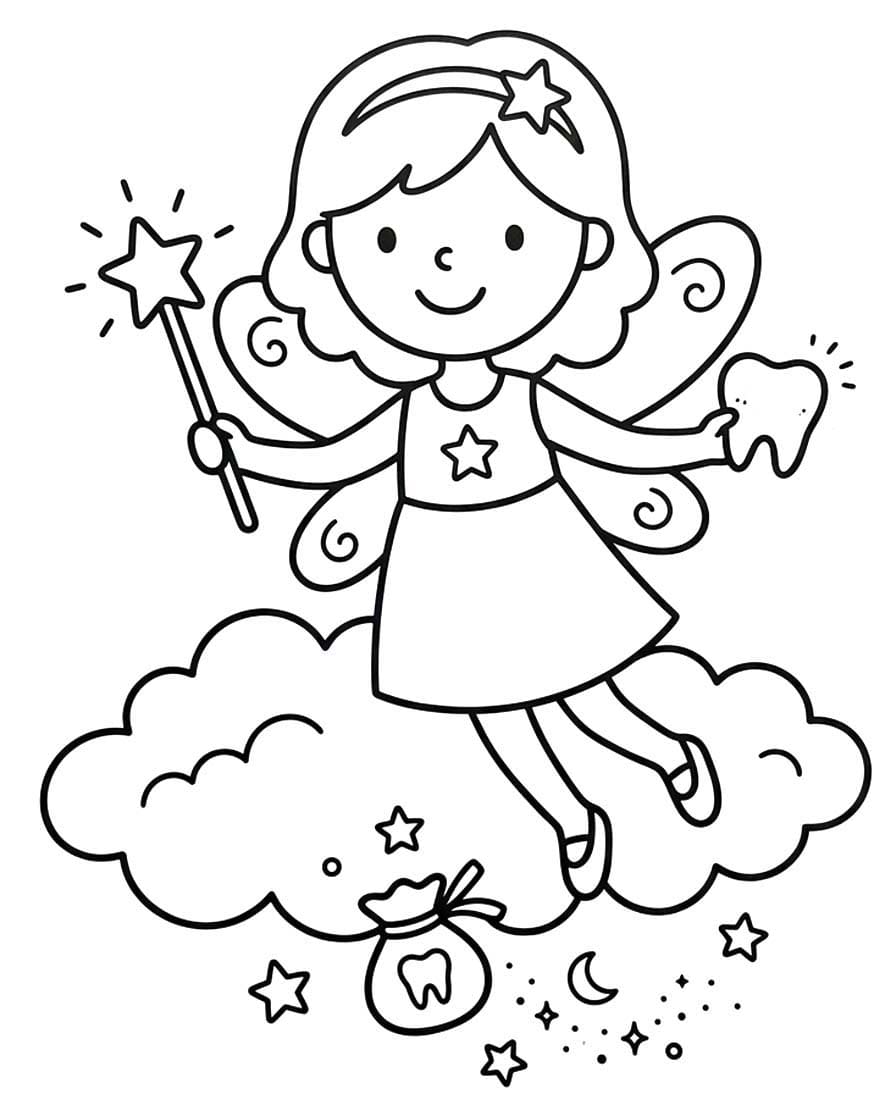 Ücretsiz Diş Perisi Çizim Boyama Sayfası