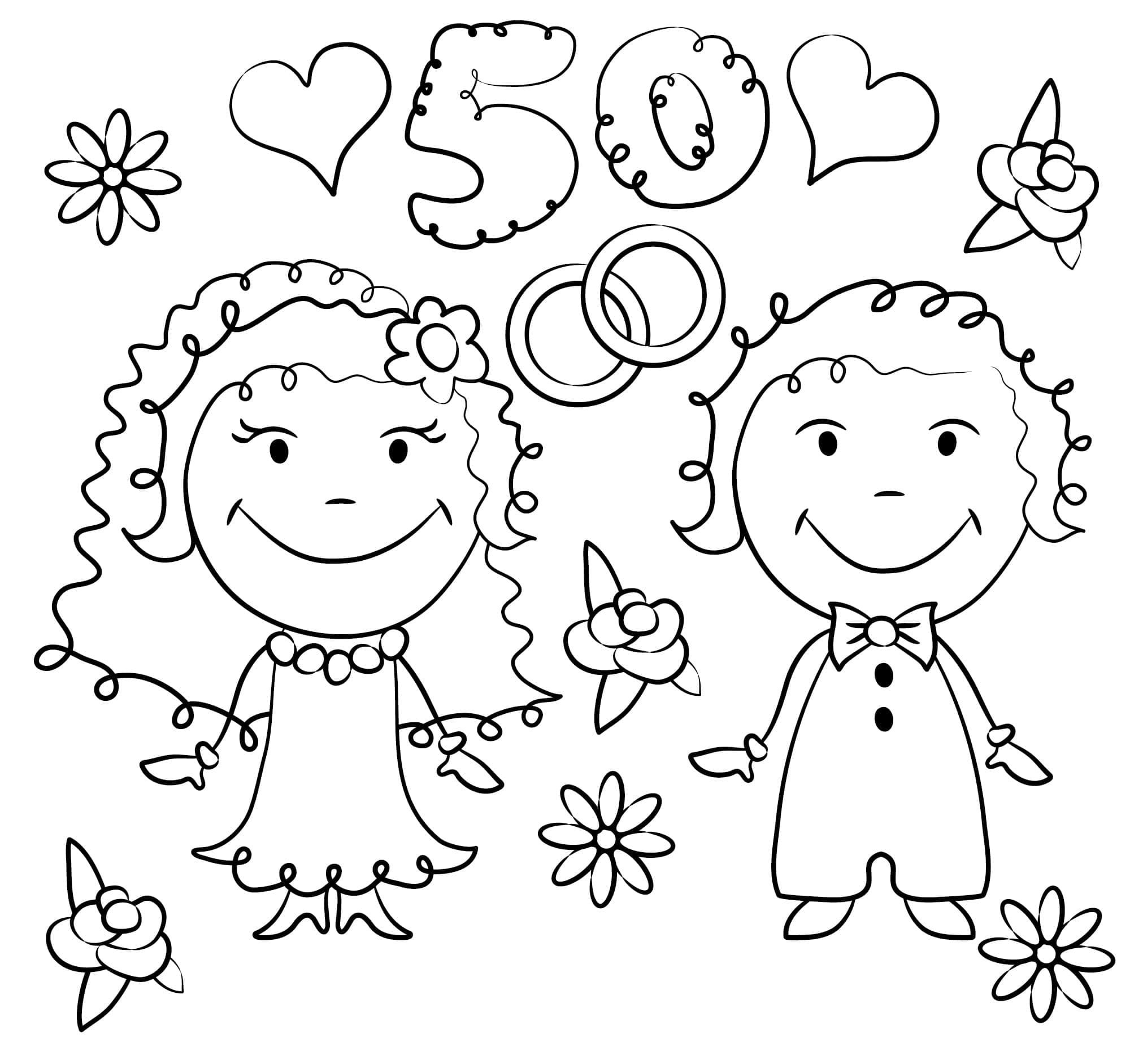 Ücretsiz Gelin ve Damat Boyama Sayfası