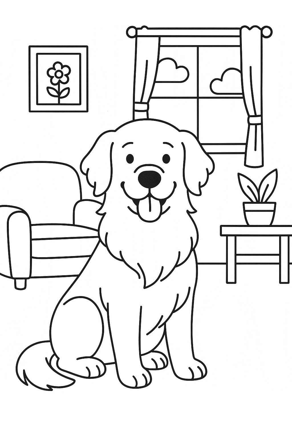 Ücretsiz Golden Retriever Çizim Boyama Sayfası