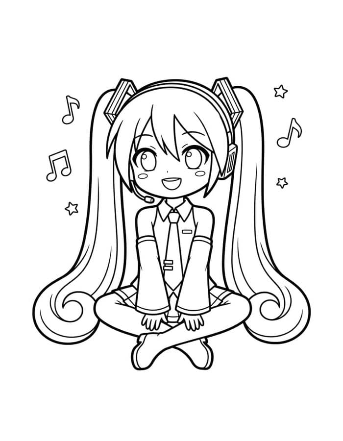 Ücretsiz Hatsune Miku resim Boyama Sayfası