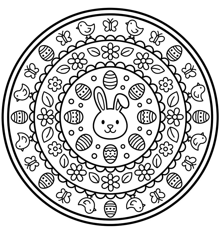 Ücretsiz Paskalya Mandala Çizim Boyama Sayfası