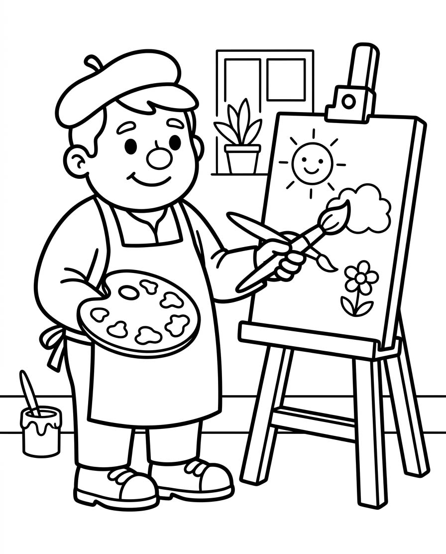 Ücretsiz Ressam resim Boyama Sayfası